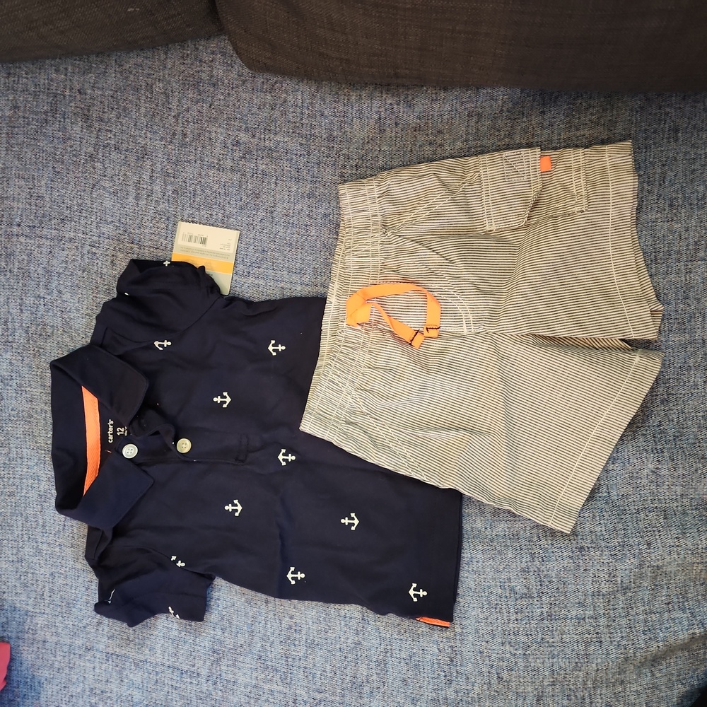 NWT - Carter's 2piece boys shirt and shorts set, Size 12month